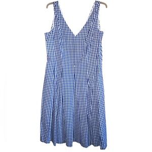 Nine West Blue Sleeveless V-Neck Gingham Fit and Flare Size 10